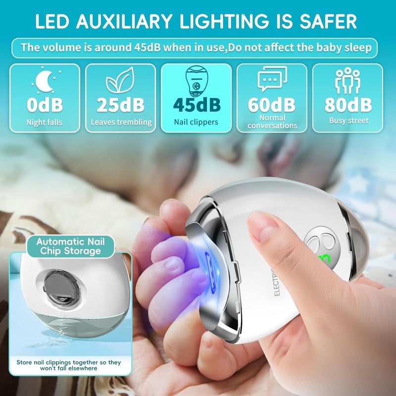 Foleto Automatic Electric Nail Clipper with LED Light & Nail File, 3 Speeds LCD Digital Display, Nail Clip Storage, USB Rechargeable Safety Fingernail Trimmer for Baby, Kids, Seniors (White) - Image 4
